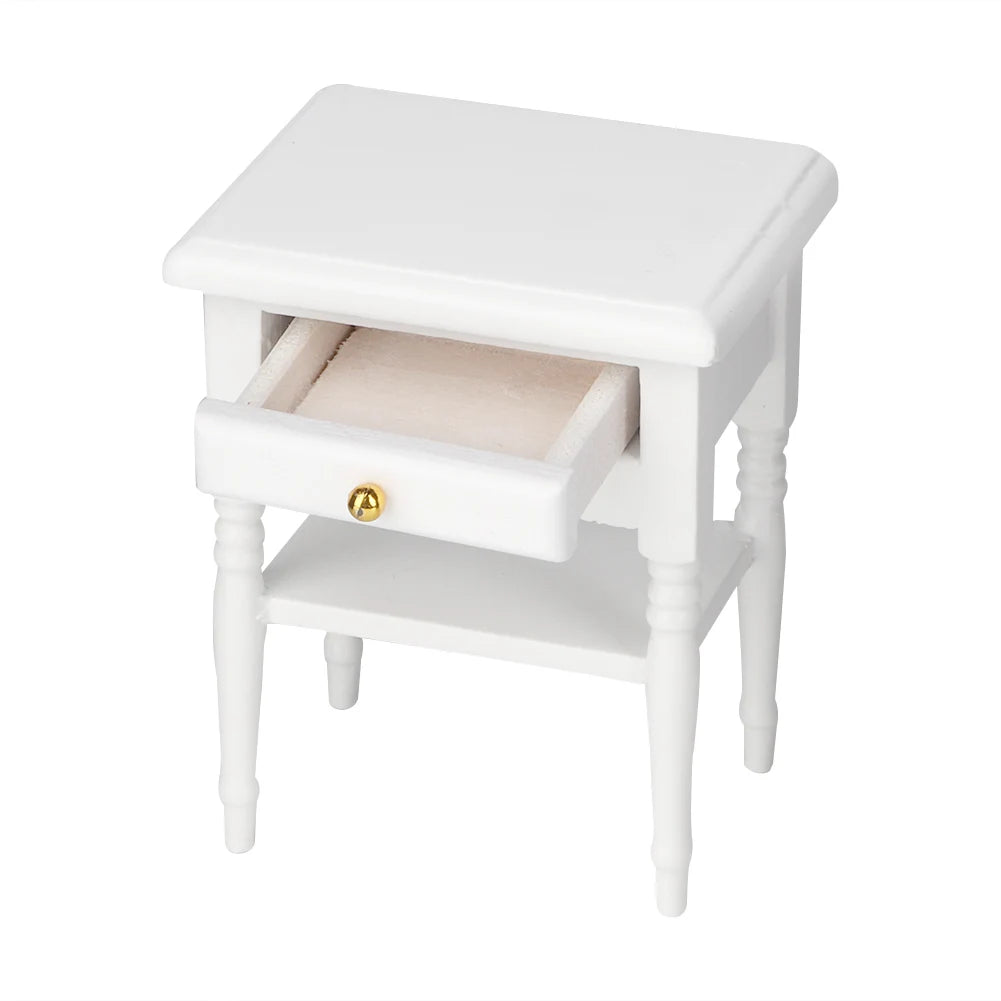 White Mini Bedroom Furnishing Articles Wooden Bedside Table Model