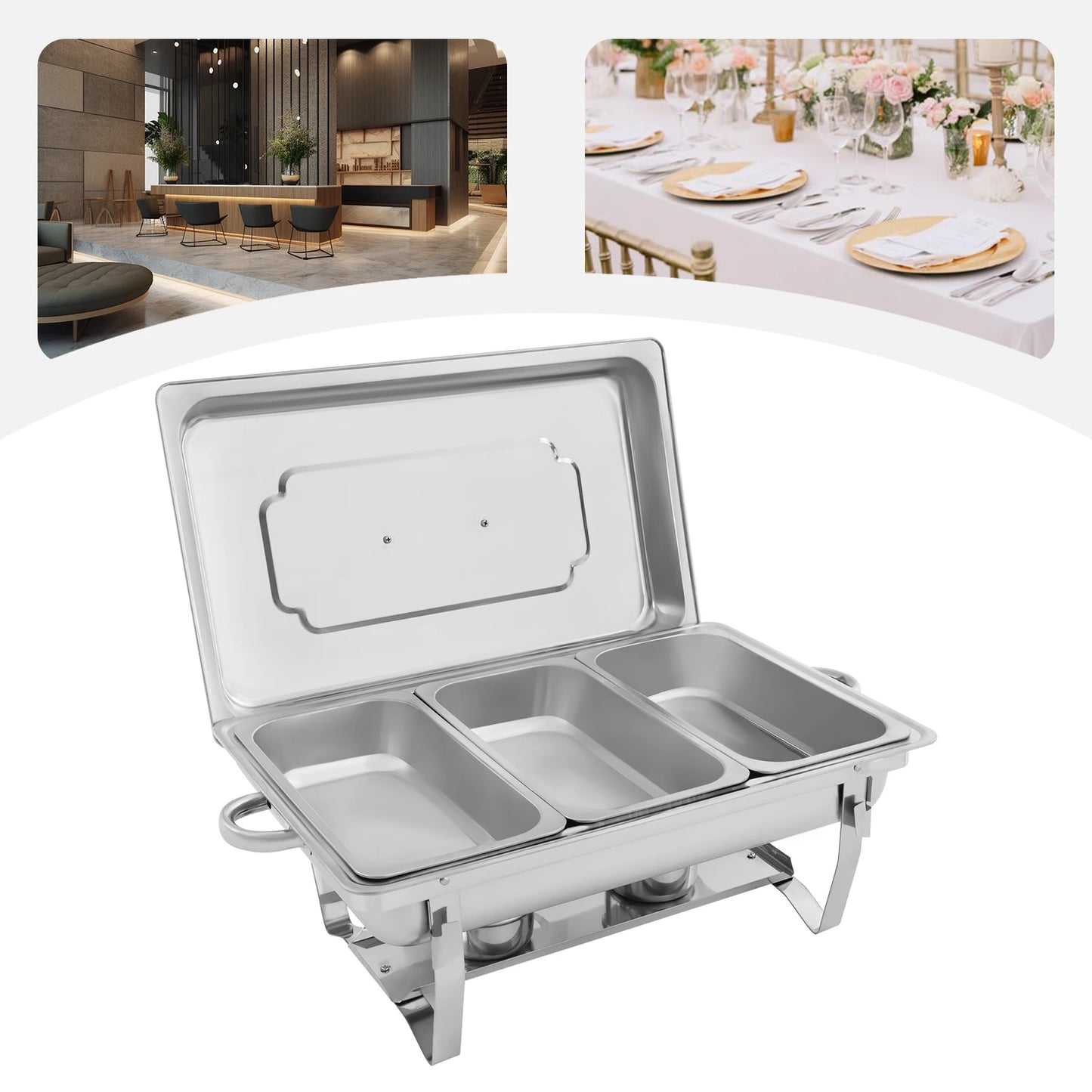 7.5L Rectangular Stainless Steel Buffet Chafing Dish Warmer with Folding Frame for Party Banquet