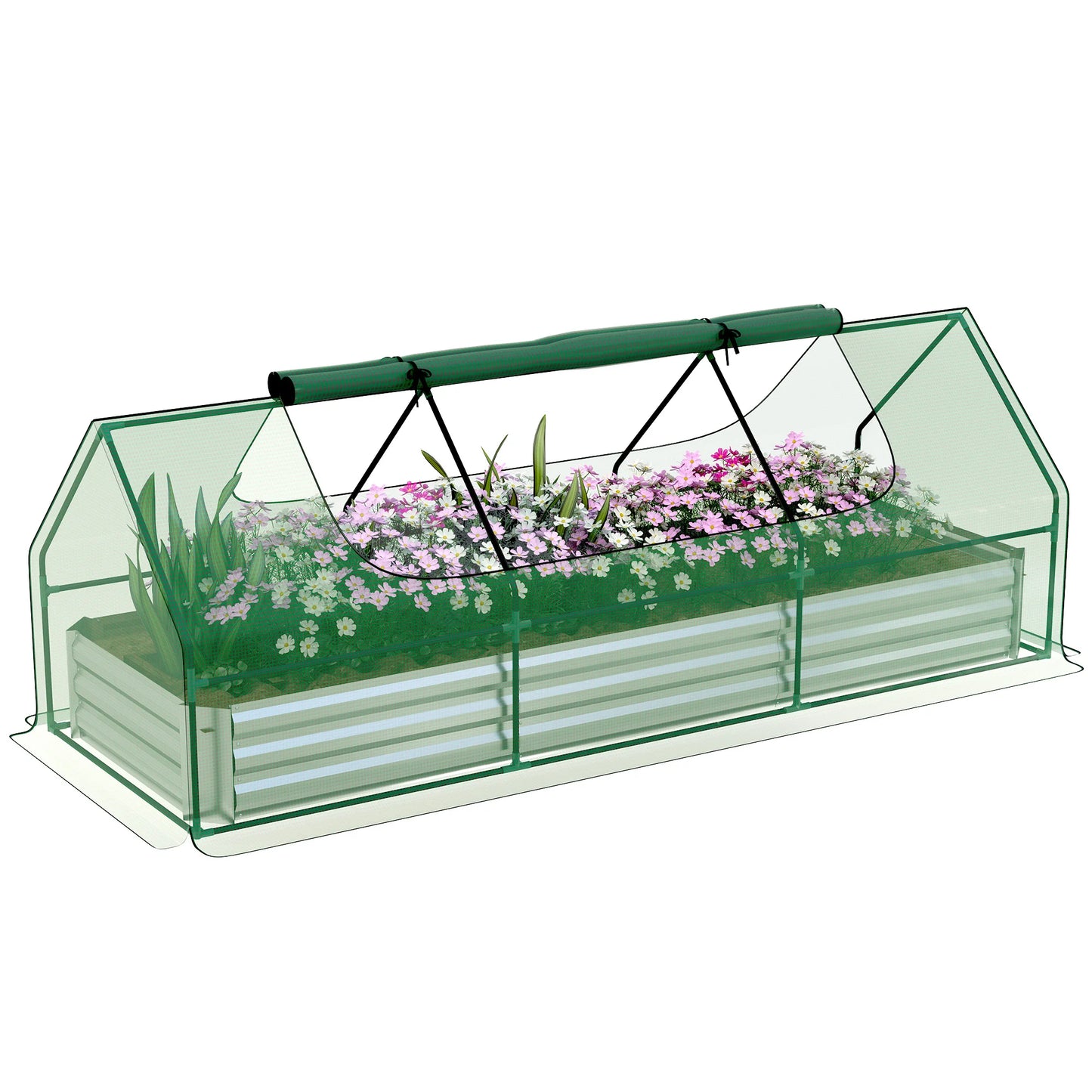 8.6 X 3 X 1ft Galvanized Outdoors Raised Garden Bed with Mini Greenhouse with Cover