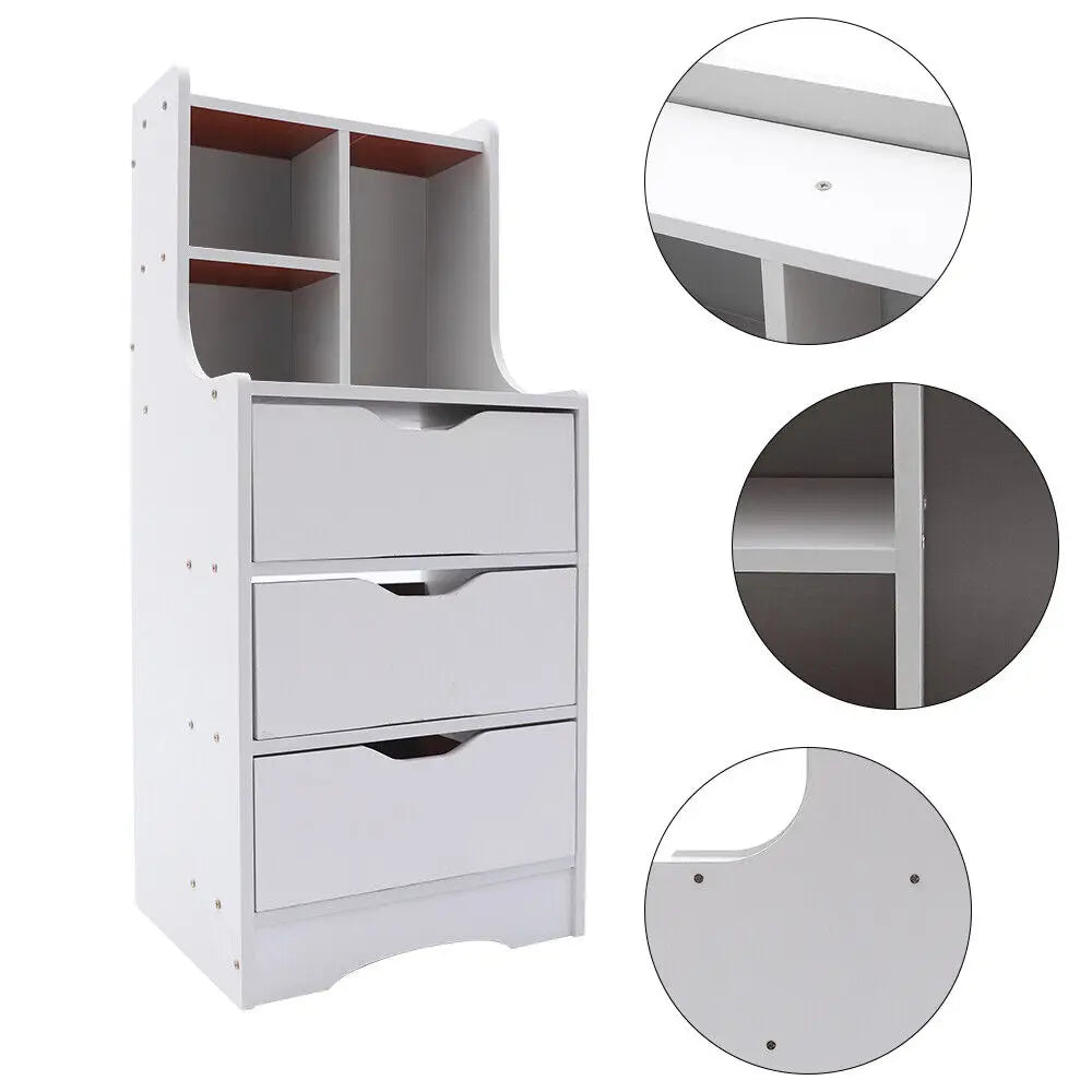 Elegant White Modern Style Nightstand for Bedside Table With 3 Drawers