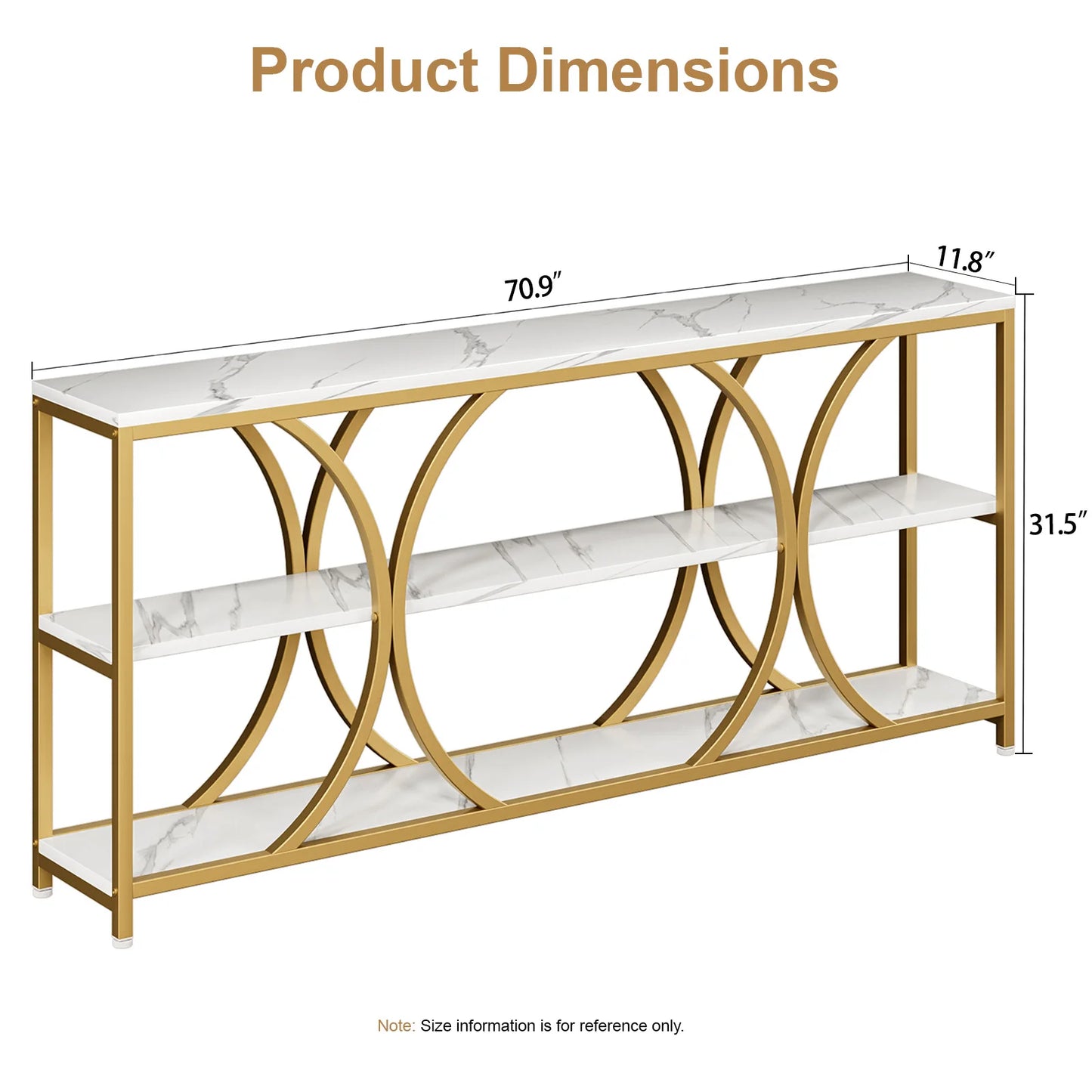 70.8 inch Modern Console Extra Long Entryway Table with 3 Tier Storage Shelves for Living Room, Hallway, Entrance, Sofa