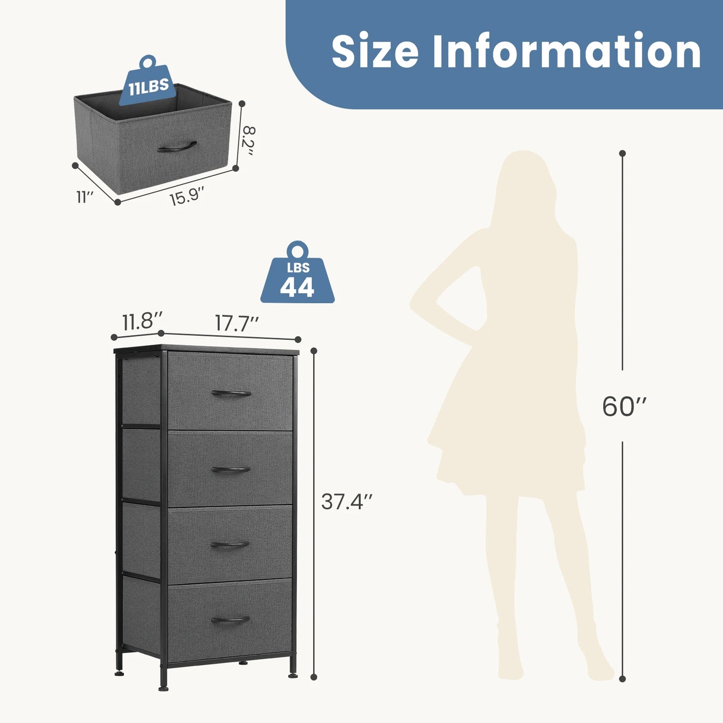 4 Fabric Drawers Dresser Clothes Storage