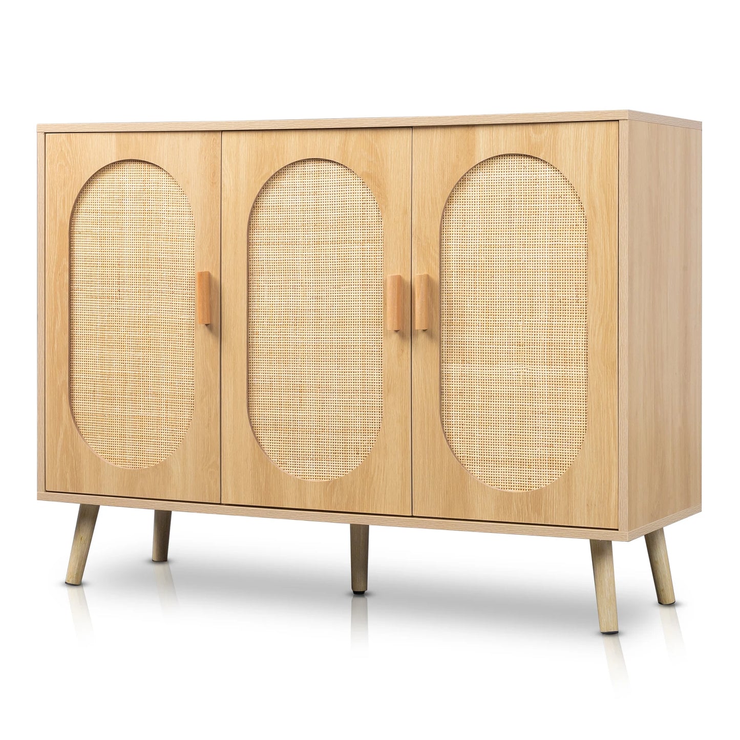 Modern Rattan Shoe Storage Cabinet with 3 Doors and Adjustable Shelves