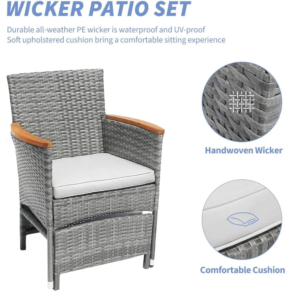 5 PCS Outdoor Bistro Wicker Table & Ottoman Patio Set