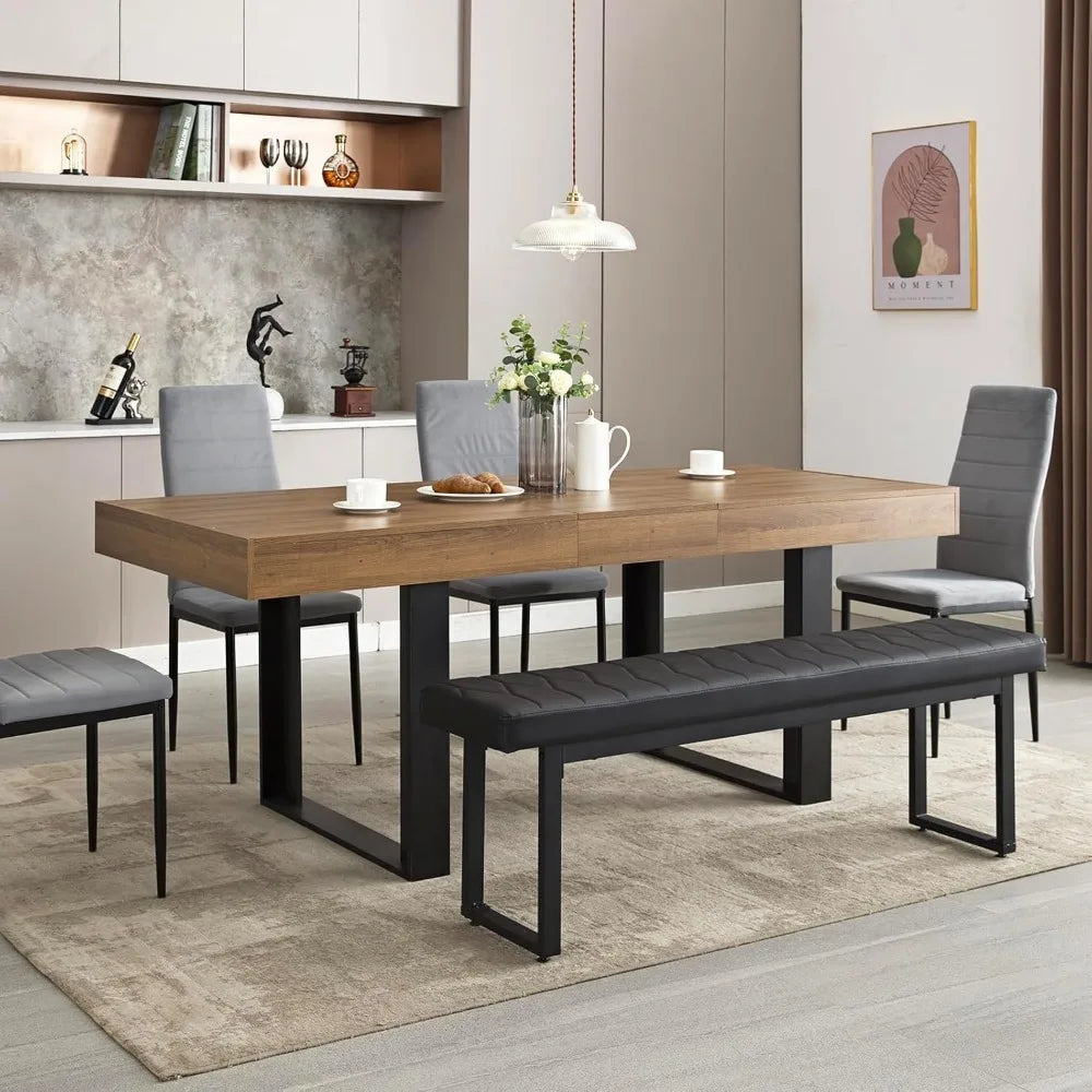 63"-79" Extendable Modern Wooden Farmhouse Dining-table