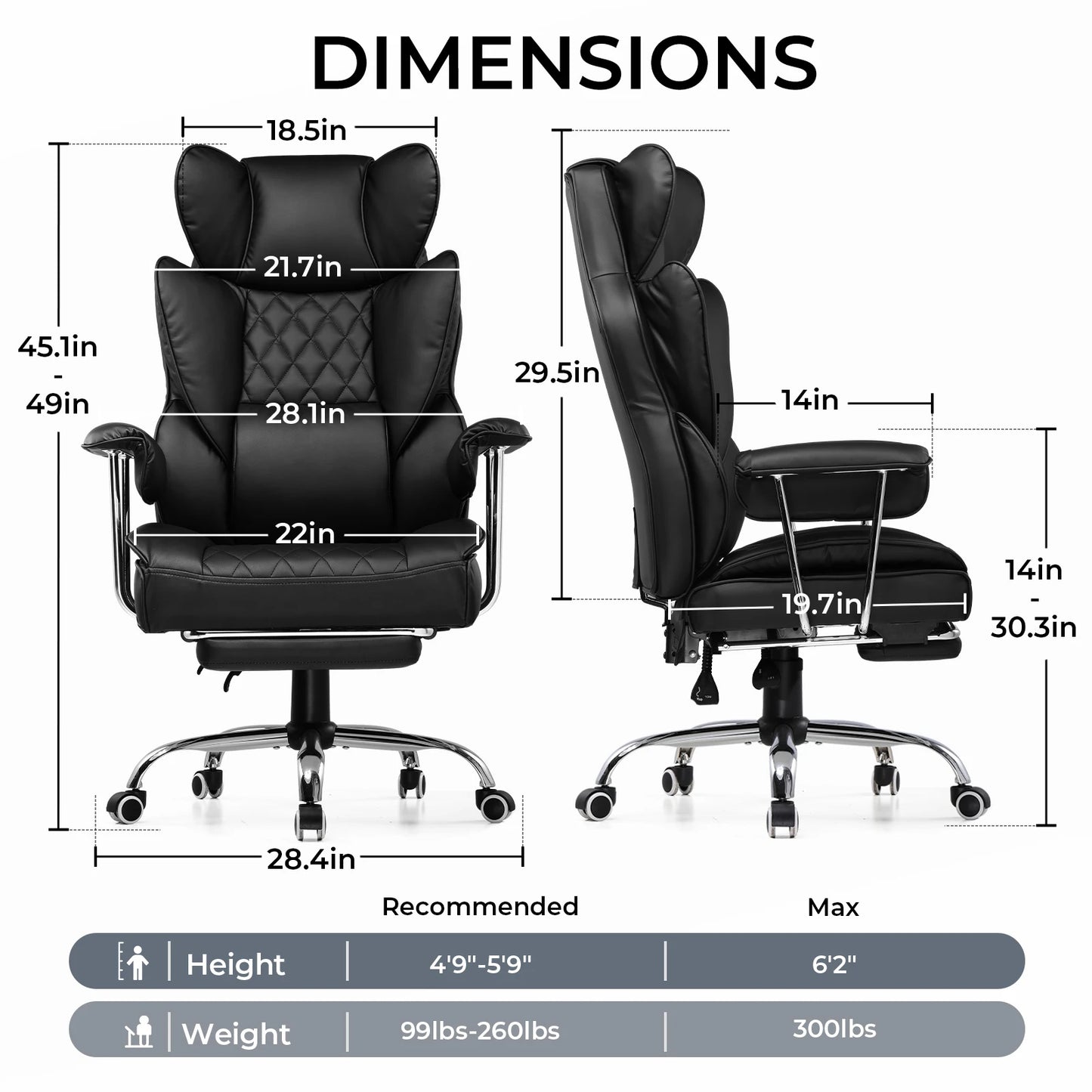 Big and Tall Gaming Chair with Pocket, Spring Lumbar Support, Ergonomic , for Office Chair with Footrest