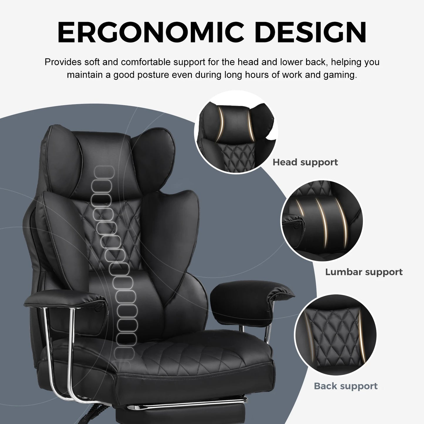 Big and Tall Gaming Chair with Pocket, Spring Lumbar Support, Ergonomic , for Office Chair with Footrest
