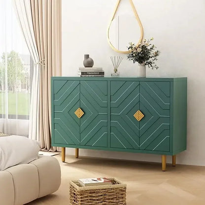 48" Accent Cabinet with 4 Doors and Shelves, Modern Sideboard Buffet Cabinet with Decorative Embossed Pattern Doors