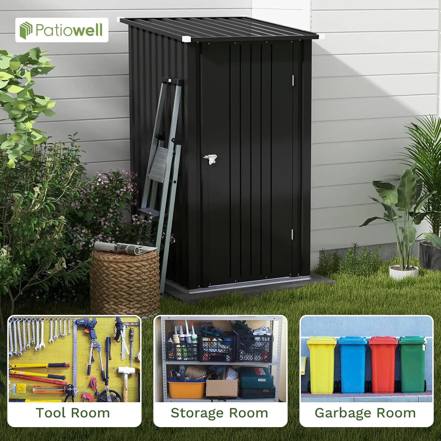 3 x 3 FT Small Outdoor Garden Tool Storage Shed with Sloping Roof and Single Lockable Door