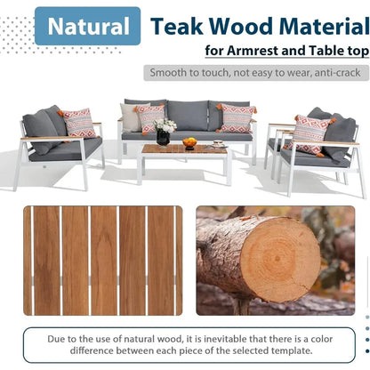 5 Pieces Teak Coffee Table & Cushion Outdoor Patio or Sectional Patio Sofa