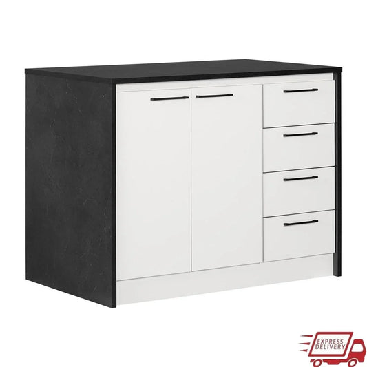 Melamine Faux Black Stone four drawers Adjustable Shelf Water Resistant Storage with Prep Countertop
