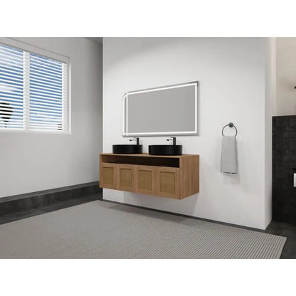 48" Bathroom Vanity with Black Ceramic Sink, 4 Soft Close Doors, Floating Design, Plywood Construction, Easy Assembly