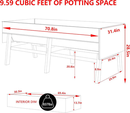 6 x 3 x 2FT, Raised Wood Garden Beds Outdoor with 6 Legs and Detachable Liner for Backyard, Patio