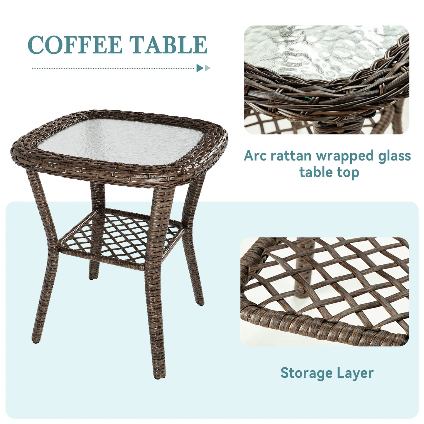 3 Pieces Outdoor Rotating Rocking Chair Patio Bistro Set with Cozy and Padded Cushions.