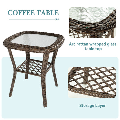 3 Pieces Outdoor Rotating Rocking Chair Patio Bistro Set with Cozy and Padded Cushions.