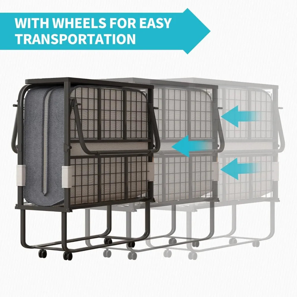 75" x 46" Folding Rollaway for Adults, 5 inch Thick Memory Foam Mattress, Twin Size Portable