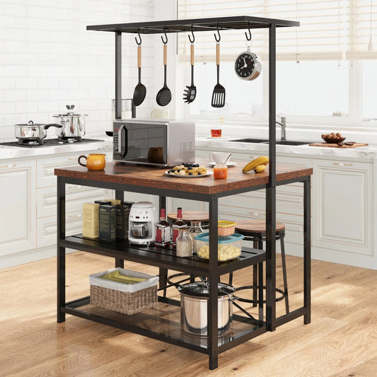 42" Kitchen Island with Storage Bakers Rack , 3 Tier Microwave Stand, Oven Shelf and Bar Table