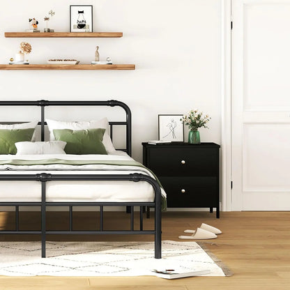Modern Small Black Nightstands Set of 2 with 2 Fabric Drawers Dresser for Bedroom