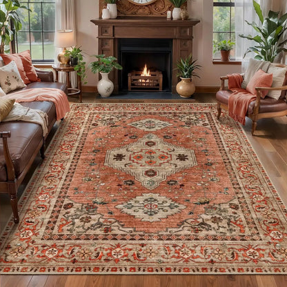 4'x6' Washable Vintage Distressed Turmeric Area Rug for Living Room or Bedroom