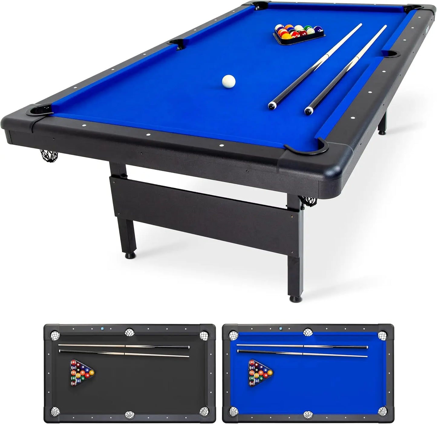 Customizable Go Sports 6, 7 or 8 ft Billiards Tables - No Assembly, Choose Your Color - Portable Pool Table Includes Full Set of Balls