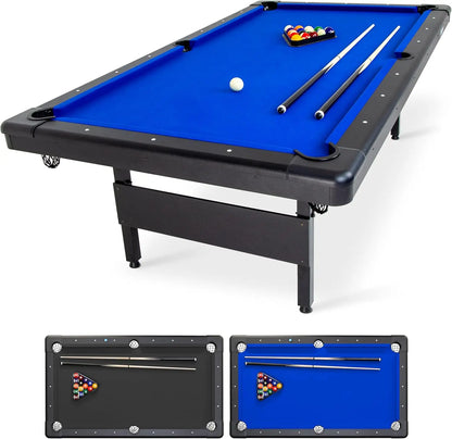Customizable Go Sports 6, 7 or 8 ft Billiards Tables - No Assembly, Choose Your Color - Portable Pool Table Includes Full Set of Balls