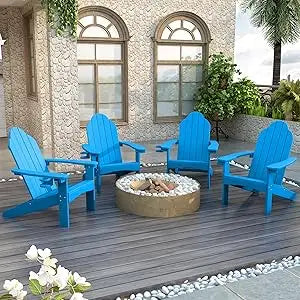 Modern Outdoors HDPS Adirondack Plastic Chairs with Cup Holders Set of 4 and Fire Pit Weather Resistant for Patio.