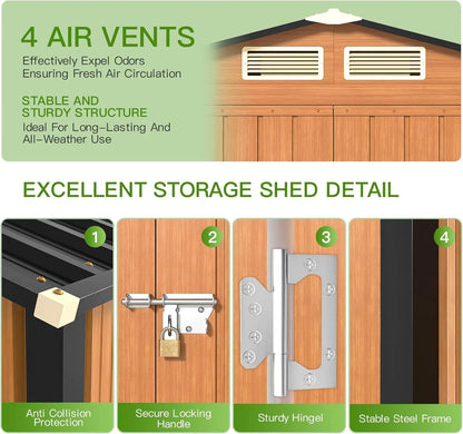 Vertical 5x3 Ft  Outdoors Metal Tiny Steel Shed with Frame , Floor & Lockable Doors for Garden