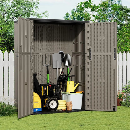 NEW 57 Cu. Ft. Vertical Outdoor Waterproof Resin Tool Storage for Patio Furniture (Coffee Color)