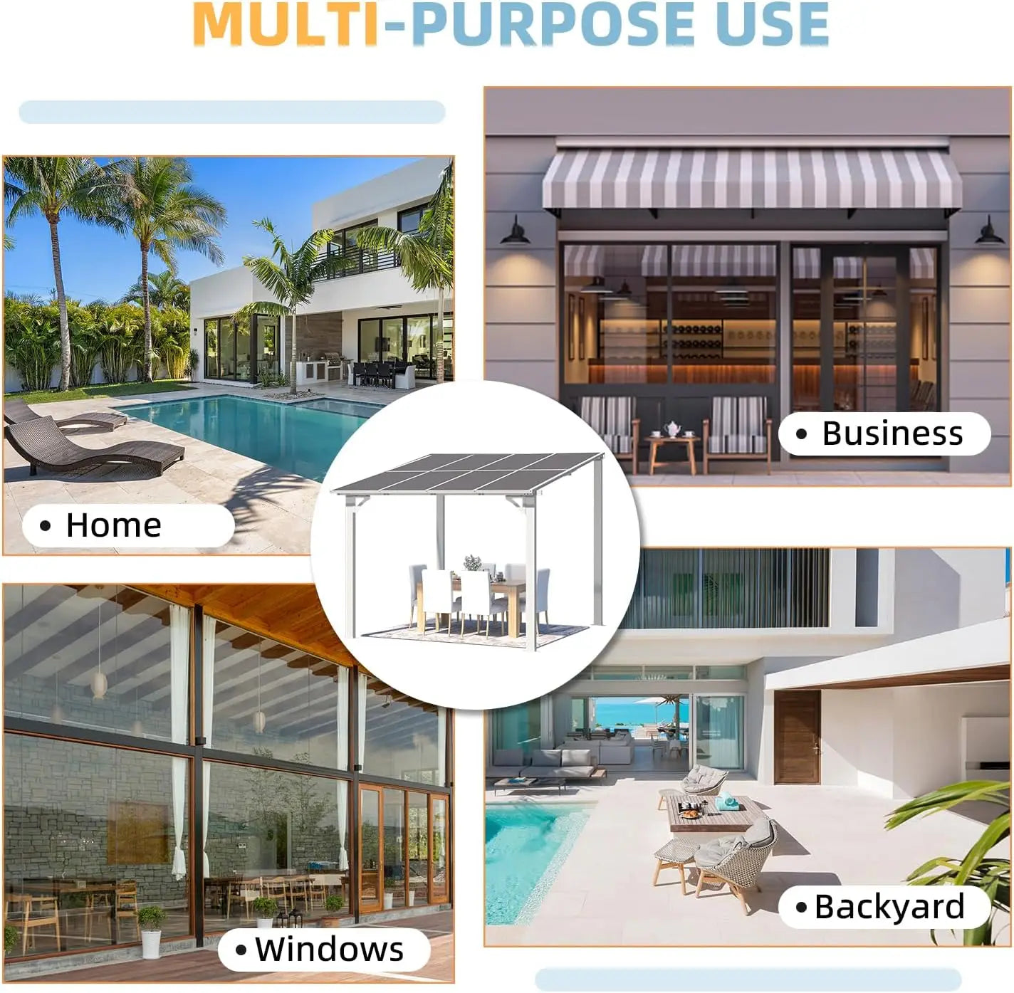 8' x 8' Pergola Gazebo in White, Small Wall Mounted Pergolas and Gazebos on Clearance, Outdoor Patio Lean to Gazebo Metal