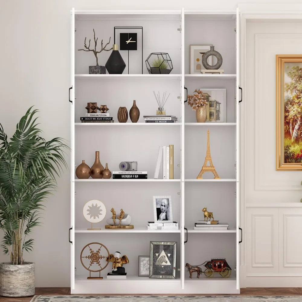 Freestanding Kitchen Pantry with 3 Glass Doors, Tall Kitchen Pantry Cabinet, 5-Tier Shelves, and Large Storage Cabinet Cupboard
