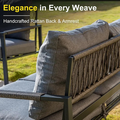 3 Pieces Outdoor Metal Frame Patio Set with 2 Armchairs and Side Table, or Single Sofa Set for Garden
