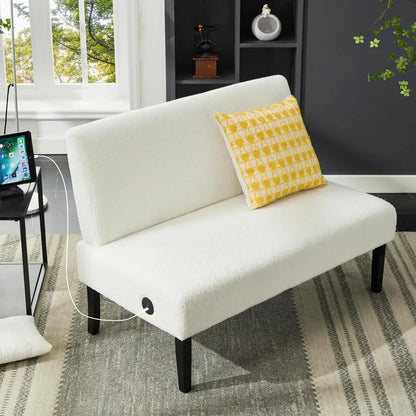 Small Velvet Comfy Armless Couch Loveseat with USB Port Sofa for Bedroom and Living Room