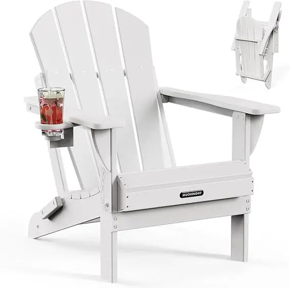 Folding Adirondack Outdoor Patio Weather Resistant Chair for Patio, Outside, Deck, Backyard