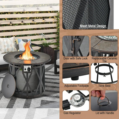 32 inch round 30,000 BTU Propane Gas Fire Pit with fire glasses & PVC  cover and ceramic tile