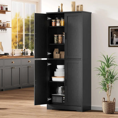 Modern 70" Tall Freestanding Kitchen Pantry Cabinet with 2 Doors and 3 Adjustable Shelves