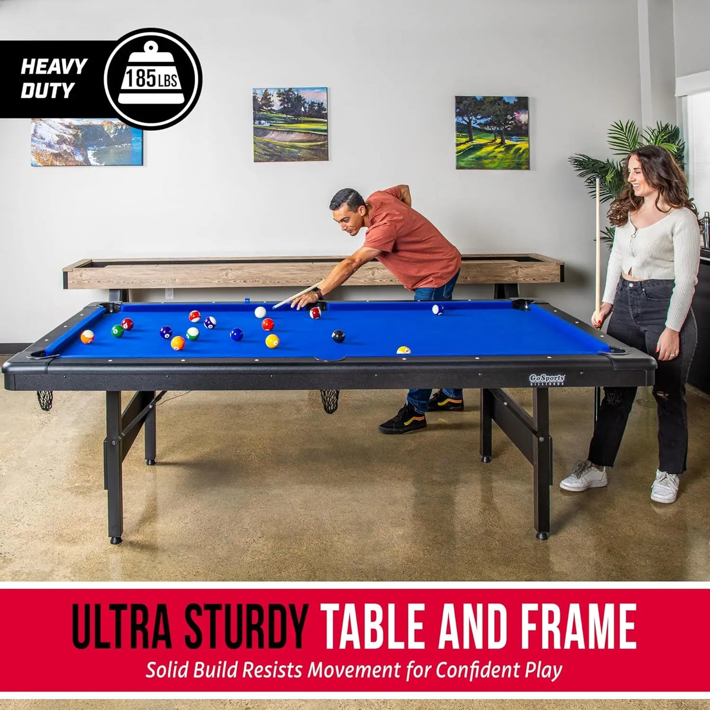 Customizable Go Sports 6, 7 or 8 ft Billiards Tables - No Assembly, Choose Your Color - Portable Pool Table Includes Full Set of Balls