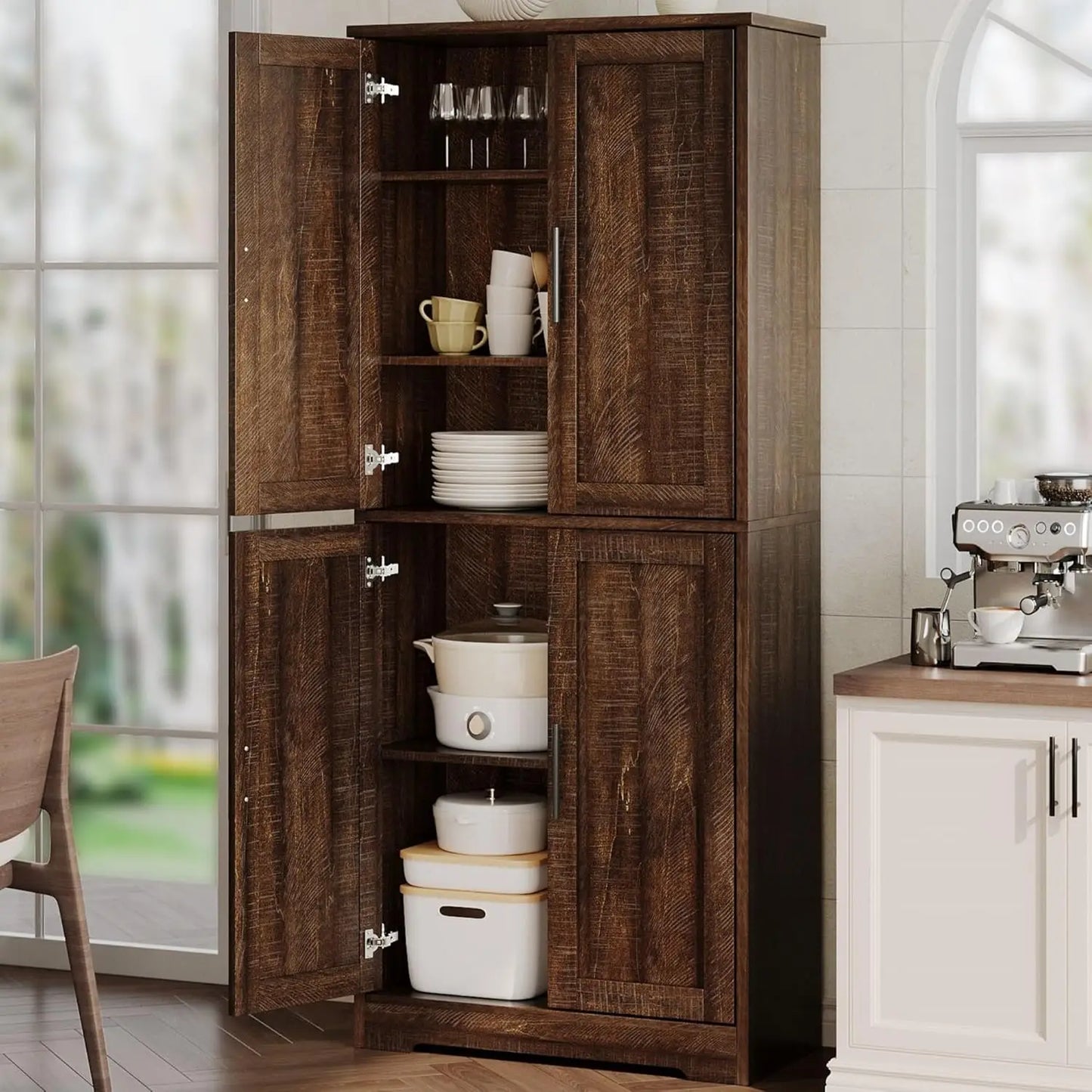 Modern 70" Tall Freestanding Kitchen Pantry Cabinet with 2 Doors and 3 Adjustable Shelves