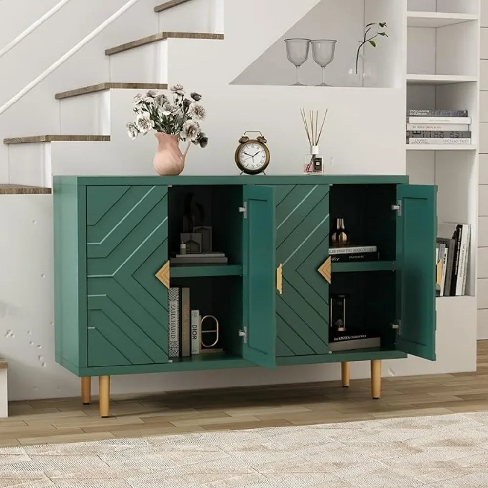 48" Accent Cabinet with 4 Doors and Shelves, Modern Sideboard Buffet Cabinet with Decorative Embossed Pattern Doors