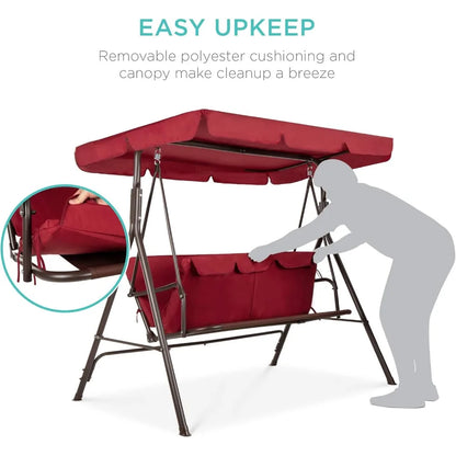 2-Person Outdoor Hanging Glider Porch Swing for Garden, Poolside, Backyard w/Convertible