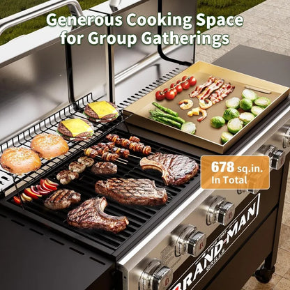 Combo 6-Burner, 2 in 1 Combo 6 Burner Versatile Propane Gas Grill and Griddle with Double Stainless Steel Lids,  Cookouts and BBQ