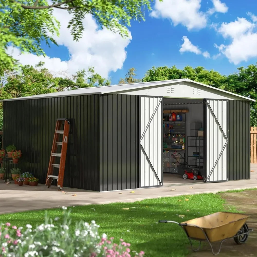 12x14 FT Garden Storage Shed with Updated Frame Structure and Lockable Doors.