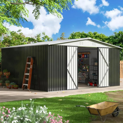 12x14 FT Garden Storage Shed with Updated Frame Structure and Lockable Doors.