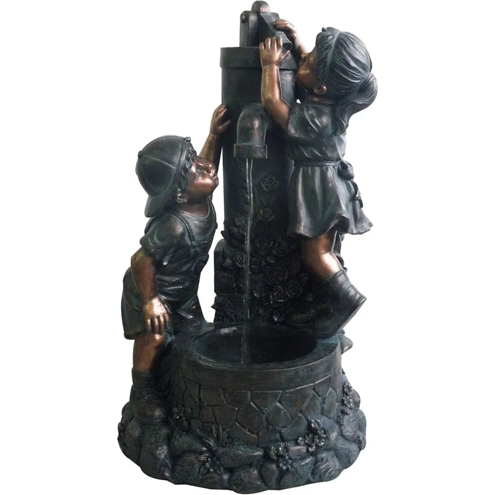 Go Yard Boy and Girl Resin Faucet Water Fountain