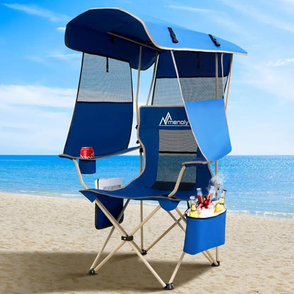 Folding Camping Chair with Shade Canopy with  Cooler Bag for Outdoor Sports, Lawn Chairs