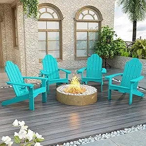 Modern Outdoors HDPS Adirondack Plastic Chairs with Cup Holders Set of 4 and Fire Pit Weather Resistant for Patio.