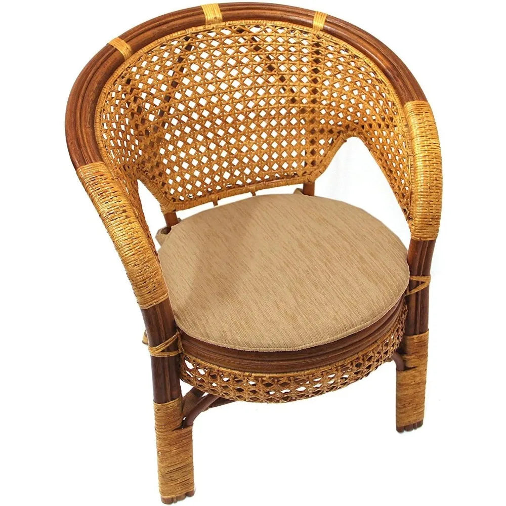 Set of 2 Pelangi Handmade Rattan Dining Wicker Chairs Colonial Color w/Cream Cushion