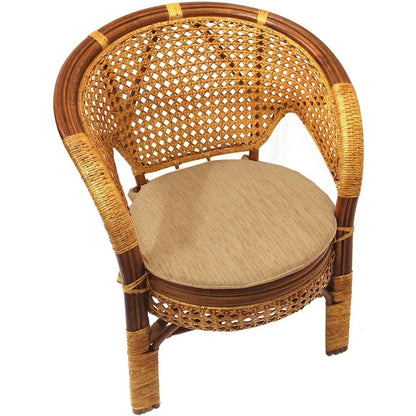 Set of 2 Pelangi Handmade Rattan Dining Wicker Chairs Colonial Color w/Cream Cushion