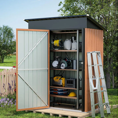 Vertical 5x3 Ft  Outdoors Metal Tiny Steel Shed with Frame , Floor & Lockable Doors for Garden