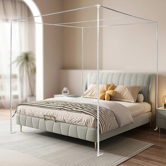 Queen Size Stainless Steel Bedding Canopy Frame with Detachable Mosquito Net for 4 Corner Bed