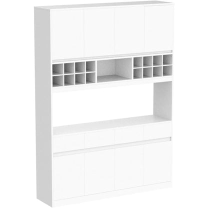 Large Kitchen Hutch Cabinet Storage Cupboard Pantry with 8 Doors, 3 Drawers, Wine Rack & Microwave Shelf, Floor Kitchen Utility